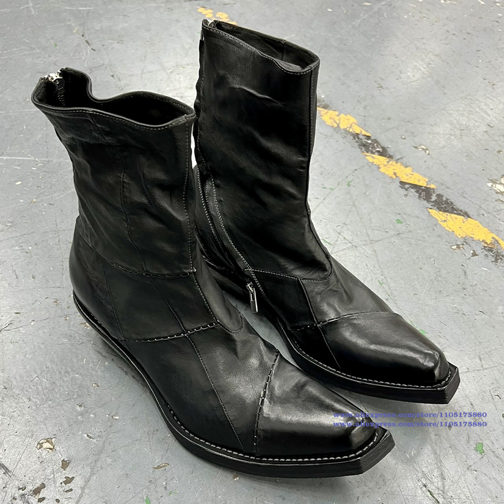 Men Shoes Black - Zwart lederen herenlaarzen Puntige neus Rits