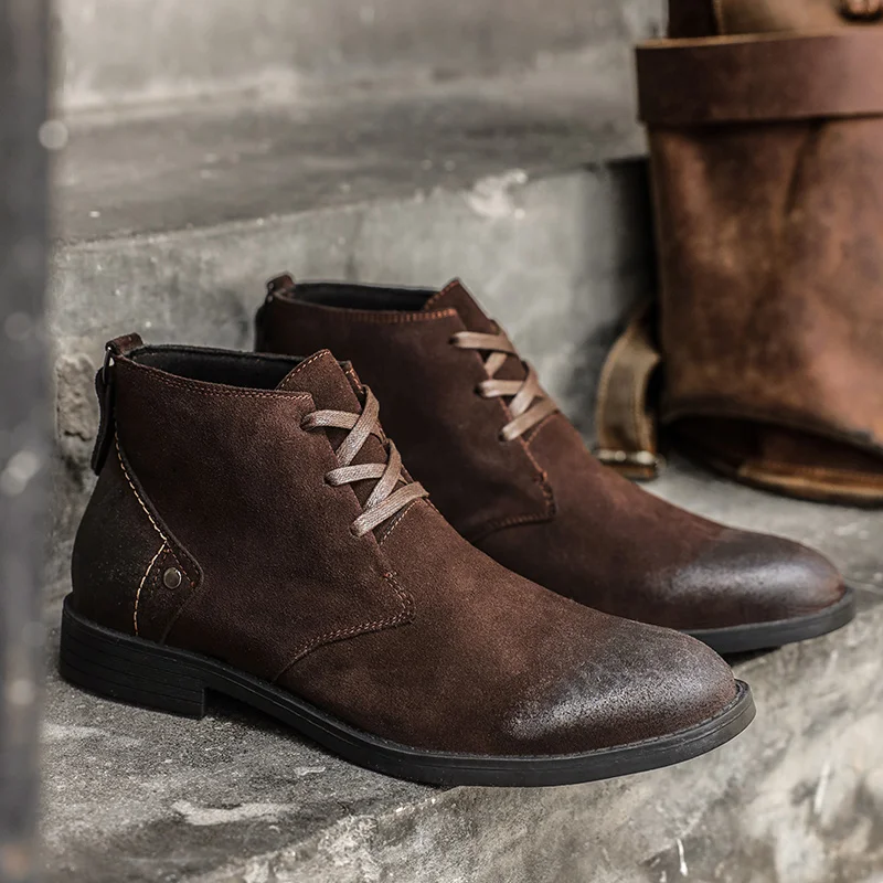 Men'S Shoes Zipper - Nieuwe Koe Suede Enkellaarsjes Handgemaakte Vintage
