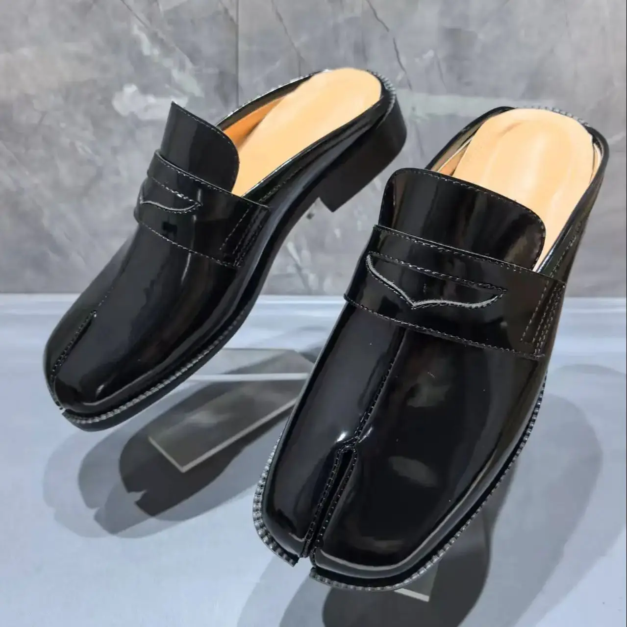 Men Shoes Black - Split Toe Tabi Heren Slippers Naaien