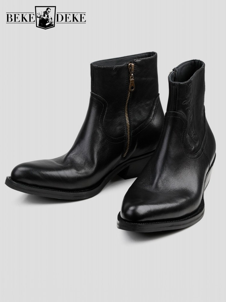 Men'S Shoes Zipper - Nieuwe heren enkellaarzen van runderleer met