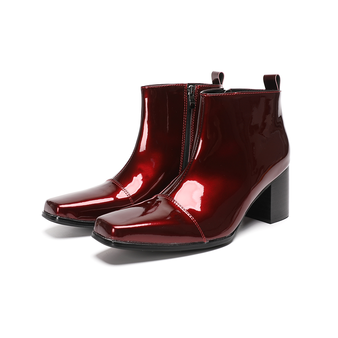 Men'S Shoes Zipper - Mannelijke rode echtleren hoge hak enkellaarzen