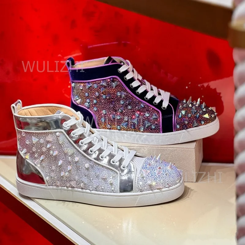 Men Shoes Runners - Donkerpaarse kristallen rivet sneakers voor heren,