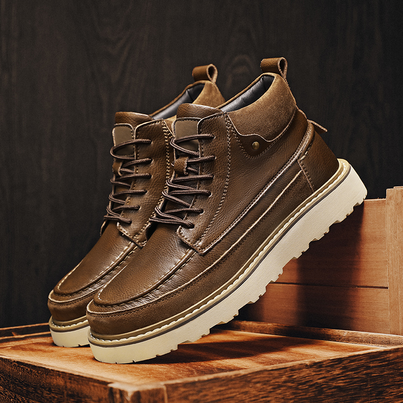 Men'S Shoes For Work - Bruine fleece gevoerde warme hoge werklaarzen
